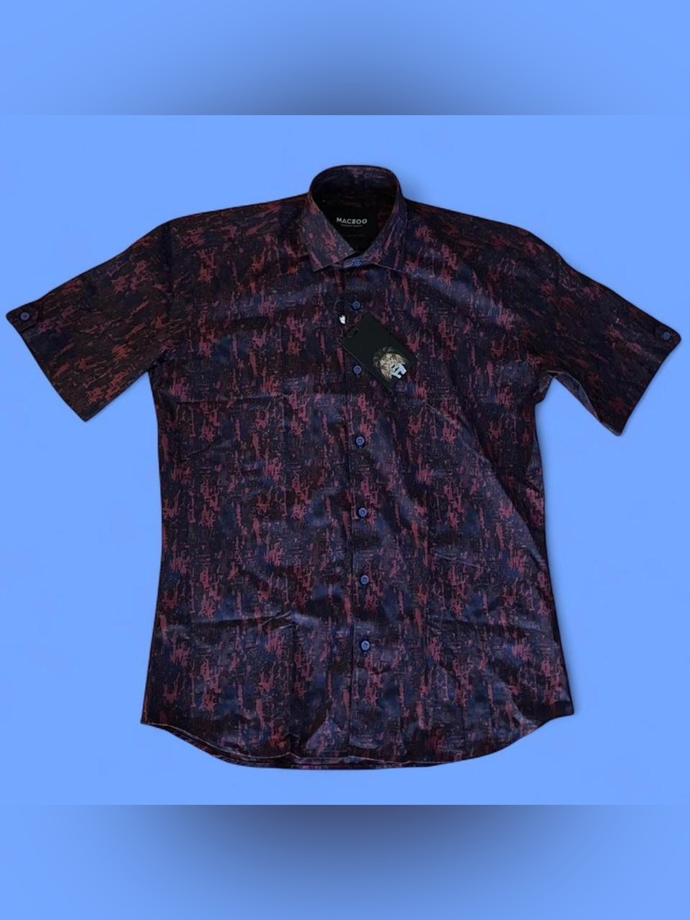 Maceoo Men's Navy & Burgundy Short-Sleeve Button-Up Dress Shirt